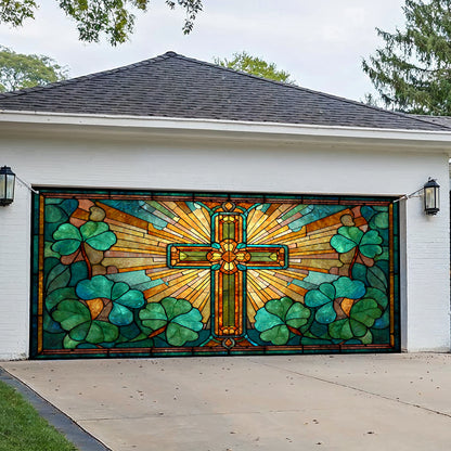Shineful Garage Door Banner Decoration Shamrock Cross Blessing