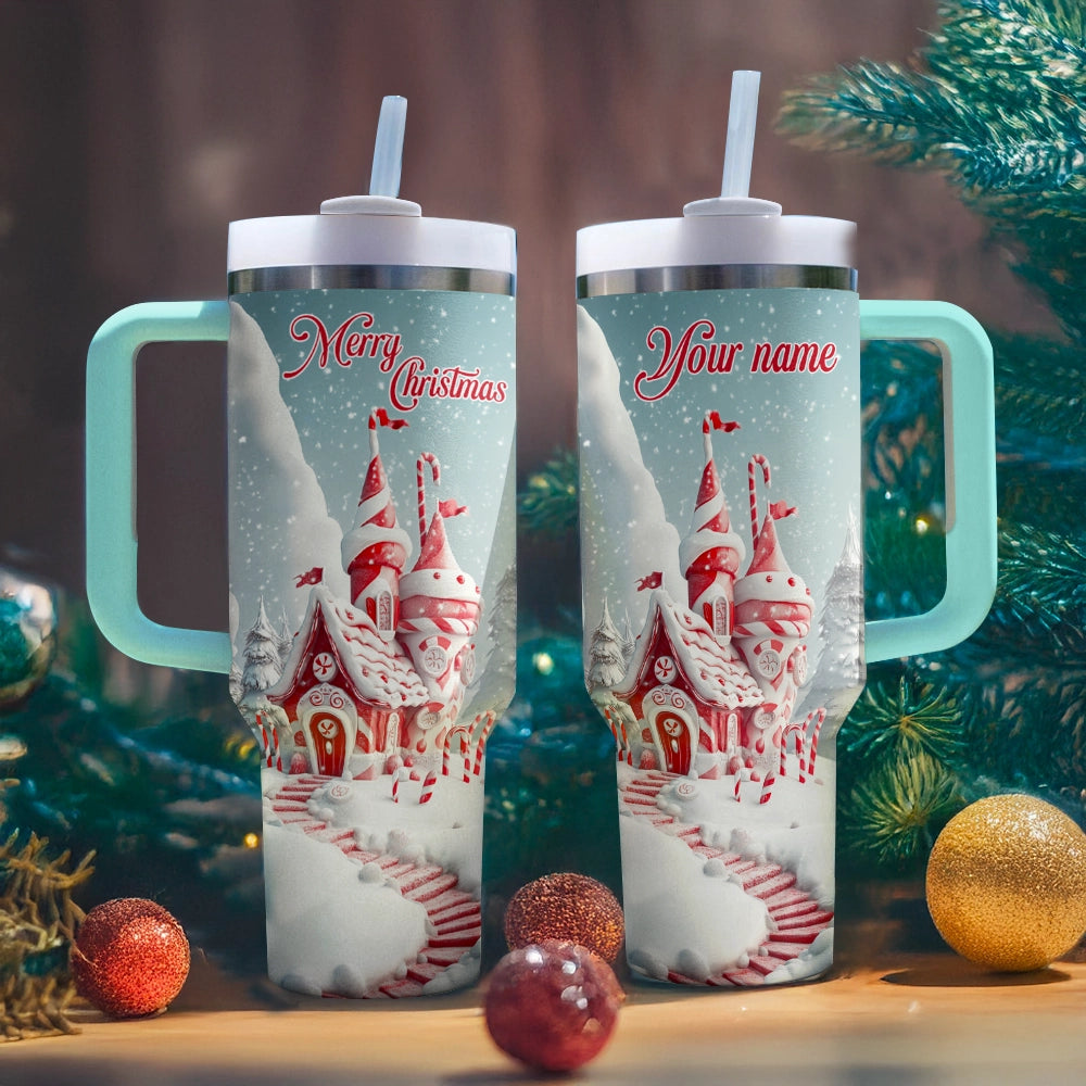 Shineful Glossy Tumbler Personalized Christmas Candy Cane Castle