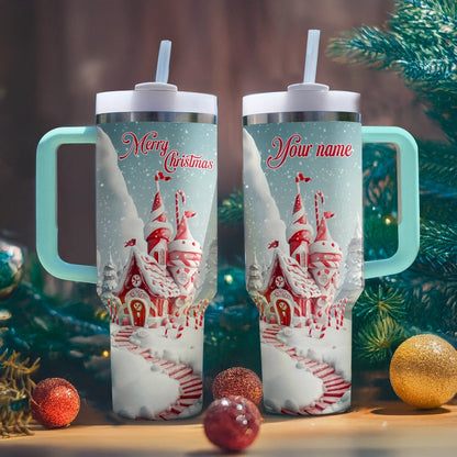 Shineful Glossy Tumbler Personalized Christmas Candy Cane Castle