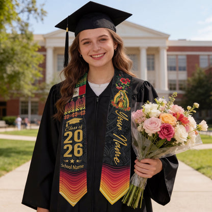 Shineful Graduation Sash Personalized Mexican Heritage Gold