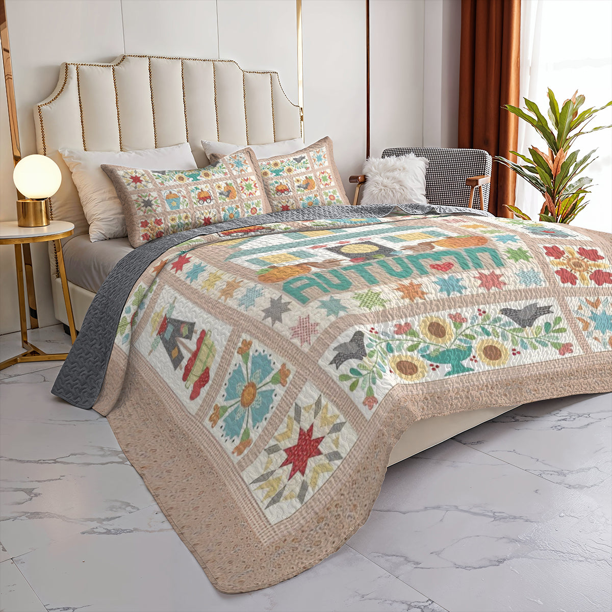 Shineful All Season Quilt 3-Piece Set Autumn Cottage Farm