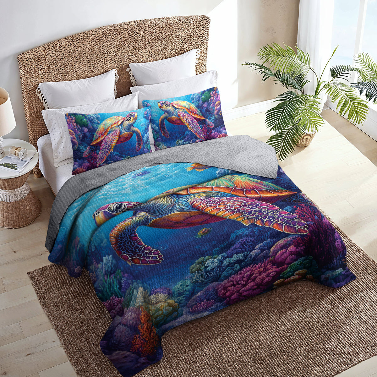 Shineful All Season Quilt 3-Piece Set Vibrant Sea Turtle