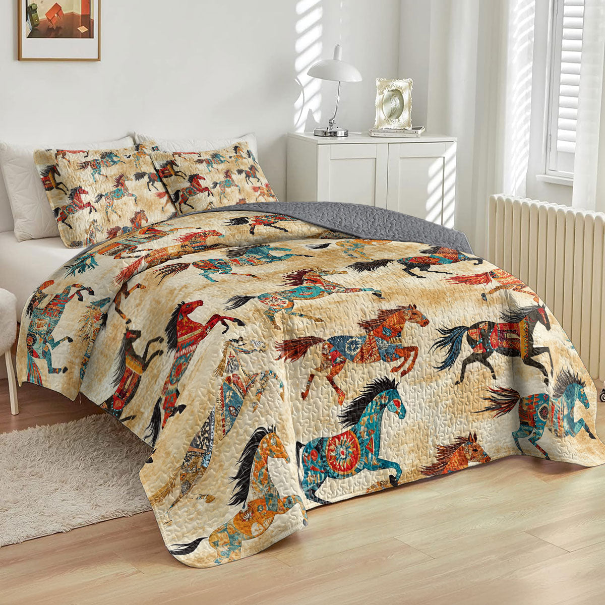 Shineful All Season Quilt 3-Piece Set Native Spirit Horse