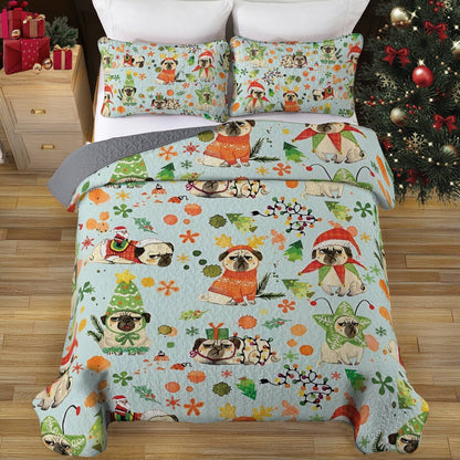 Shineful All Season Quilt 3-Piece Set Santa's Pugs