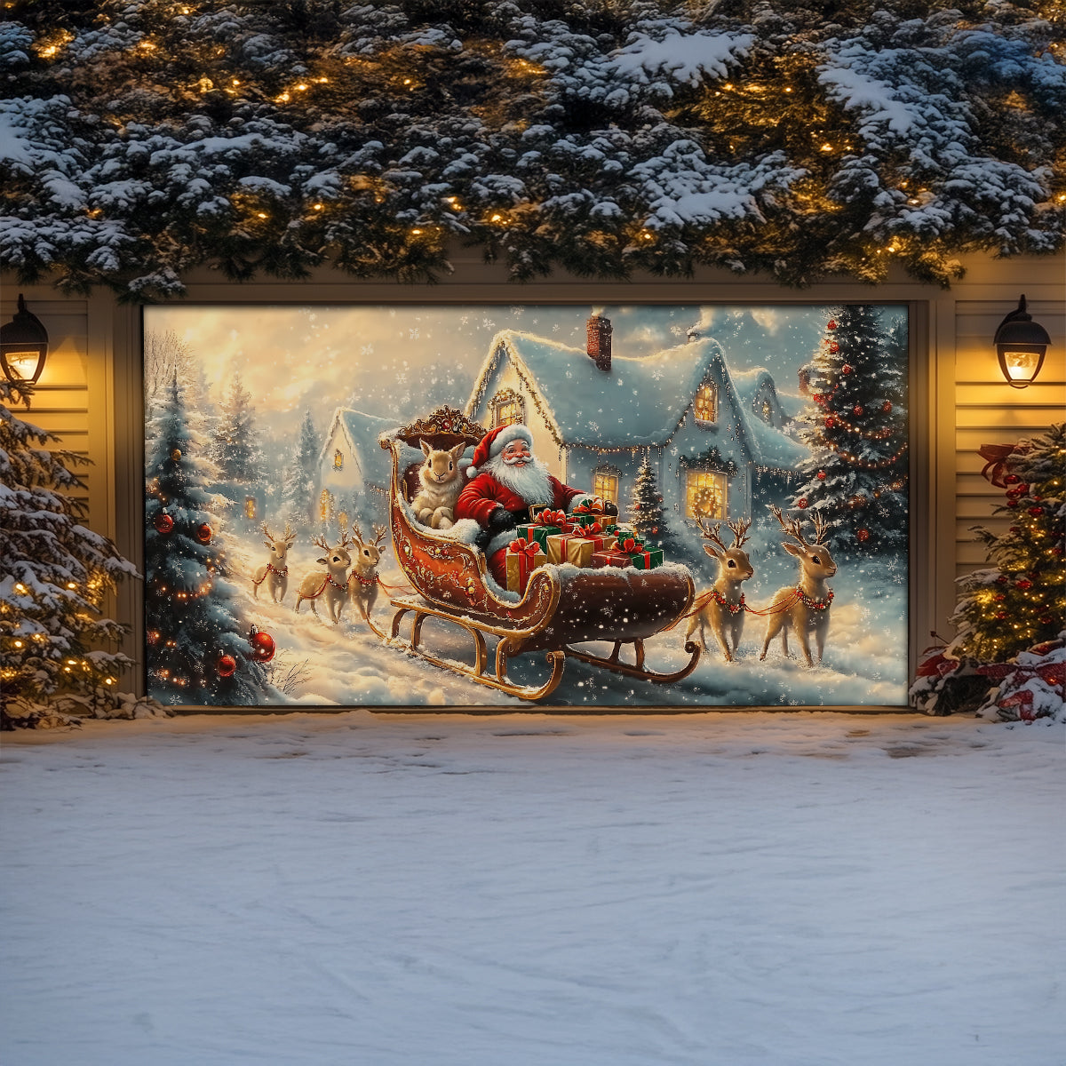Shineful Garage Door Banner Decoration Magic Sleigh