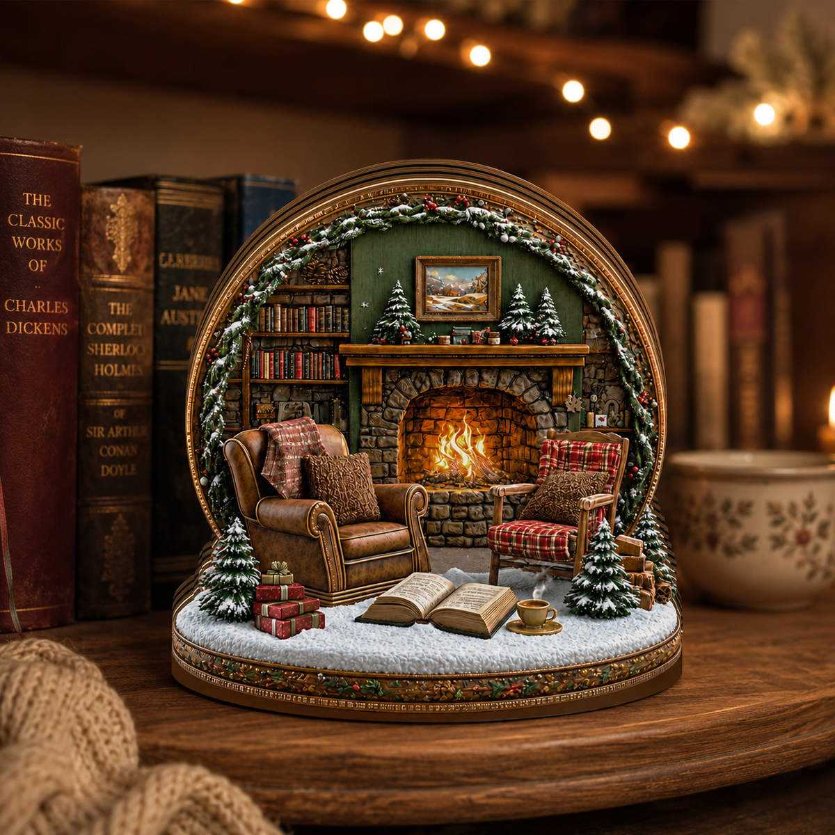 Shineful Christmas Fireplace Miniature Wooden Block