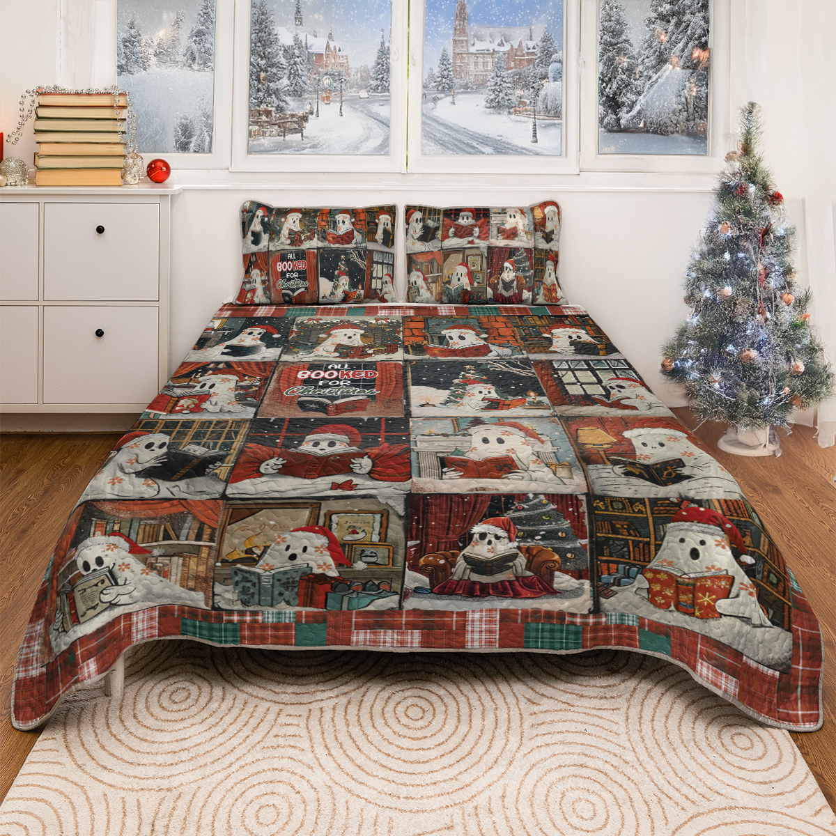 Shineful All Season Quilt 3-Piece Set Christmas Floral Bookish Boo