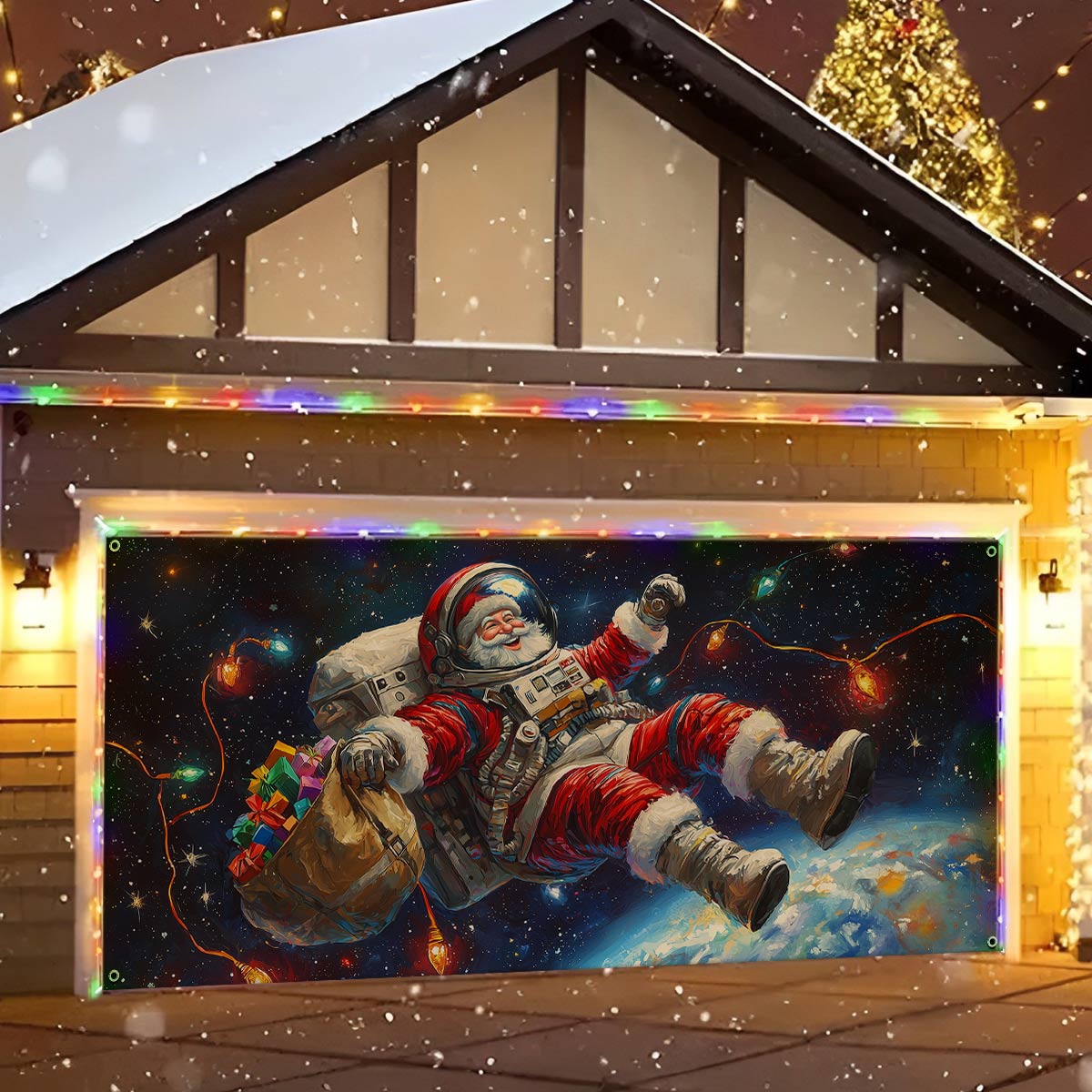 Shineful Garage Door Banner Decoration - Santa In Space