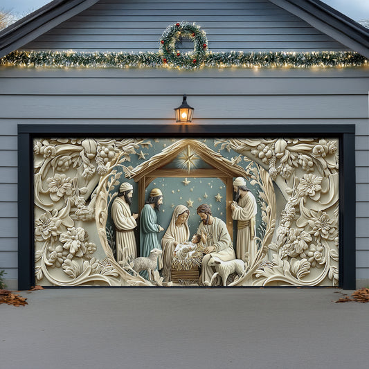 Shineful Garage Door Banner Decoration - Starry Night Adoration Nativity