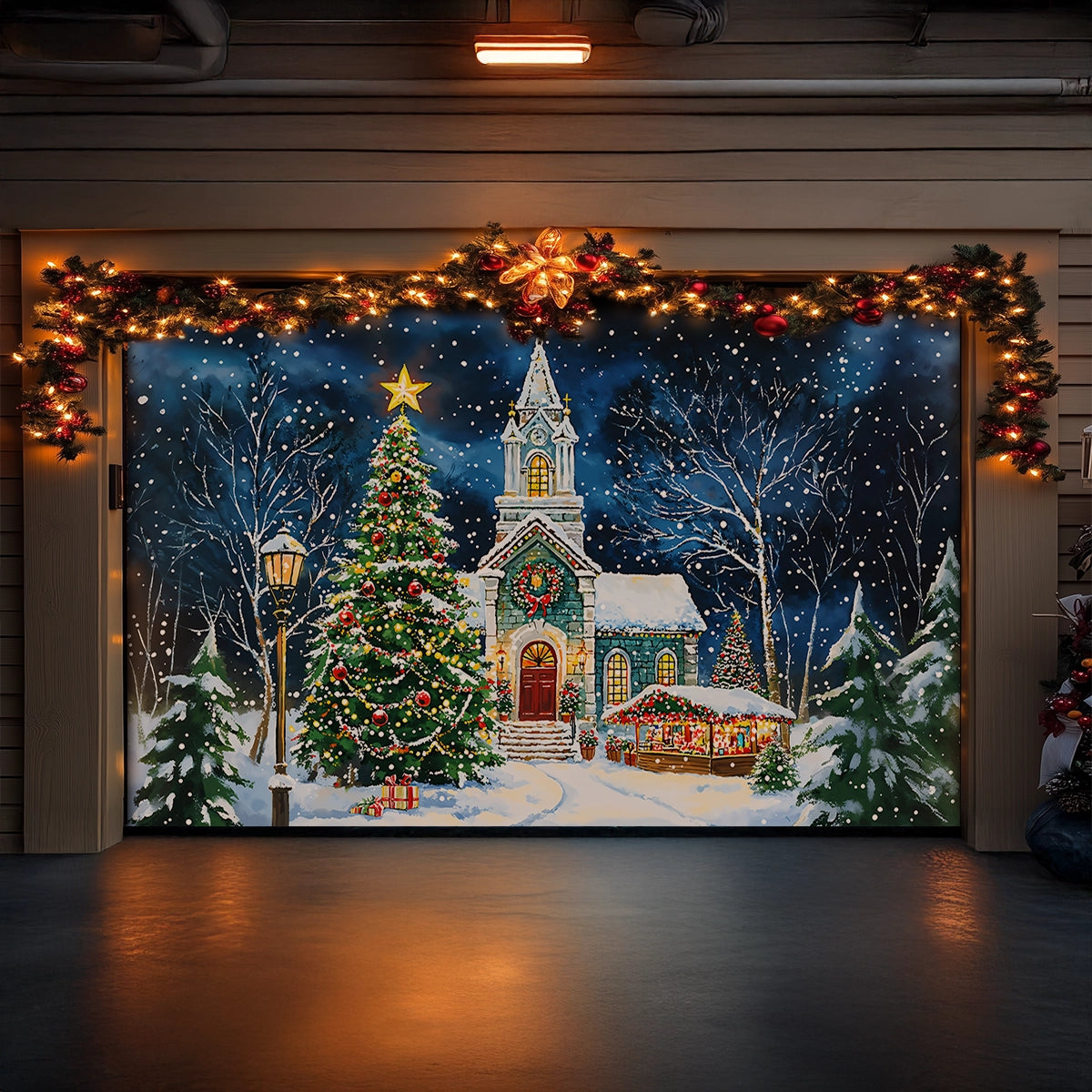 Shineful Garage Door Banner Decoration - Christmas Church Serenity