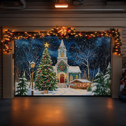 Shineful Garage Door Banner Decoration - Christmas Church Serenity