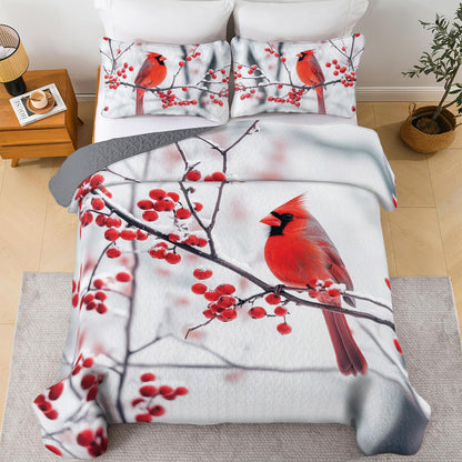 Shineful All Season Quilt 3-Piece Set Winter Cardinal