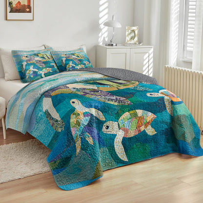 Shineful All Season Quilt 3-Piece Set Oceanic Turtle Family
