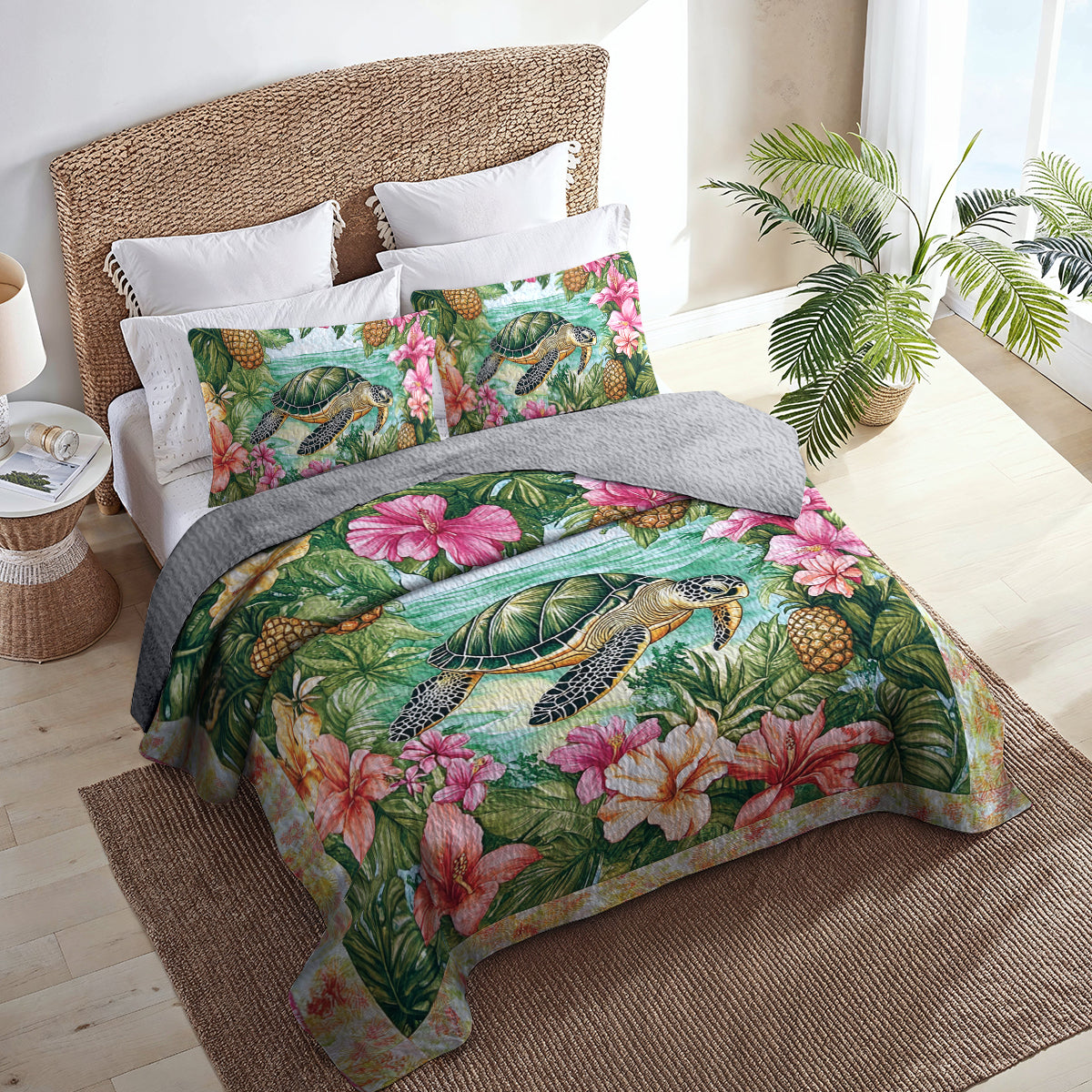 Shineful All Season Quilt 3-Piece Set Tropical Sea Turtle