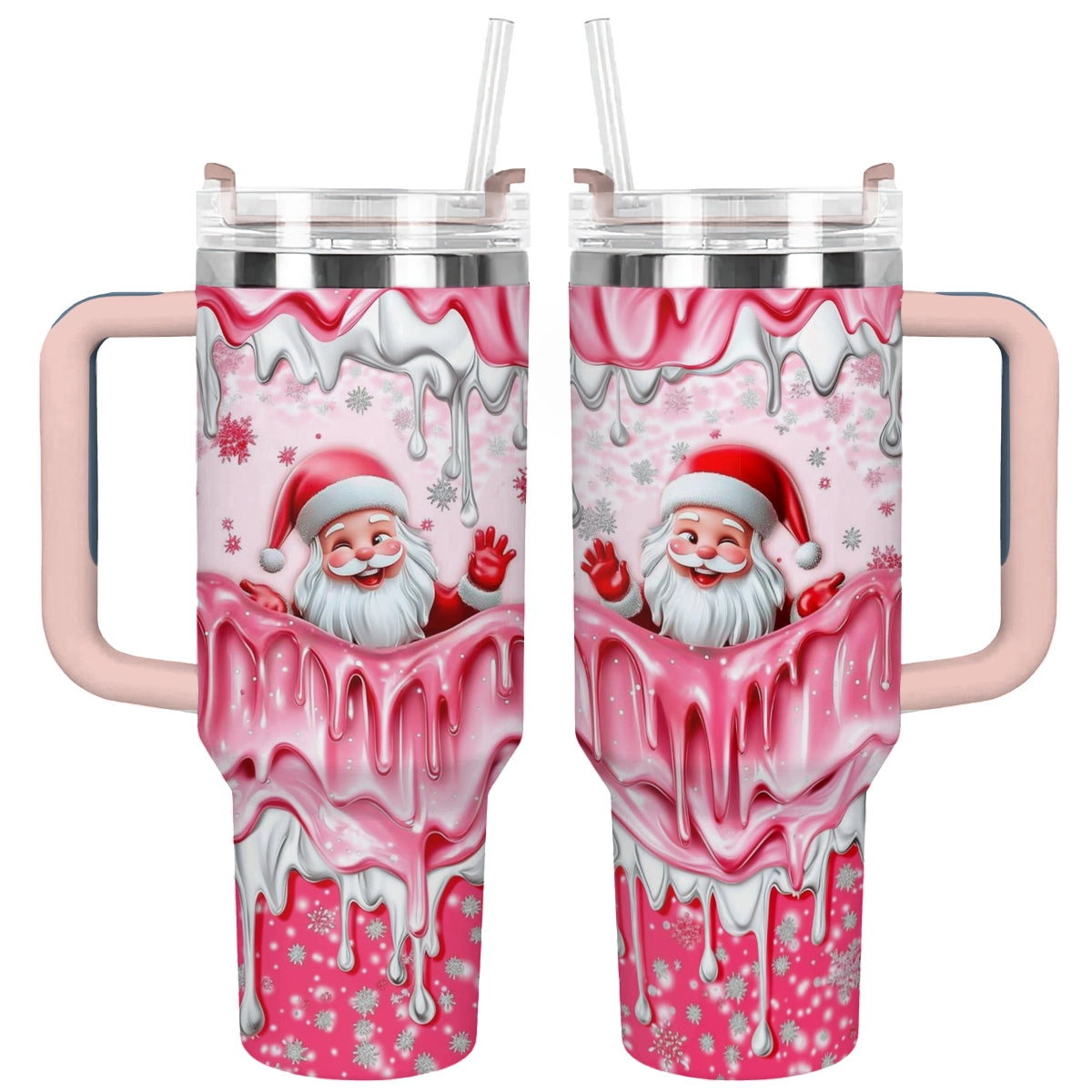 Shineful Glossy Tumbler Santa  Pink Holiday Cheer