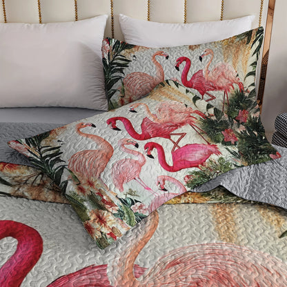 Shineful All Season Quilt 3-Piece Set - Tropical Flamingo Paradise