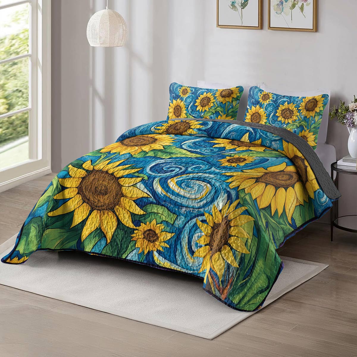 Shineful All Season Quilt 3-Piece Set - Sunflower Whirlwind Of Sunshine