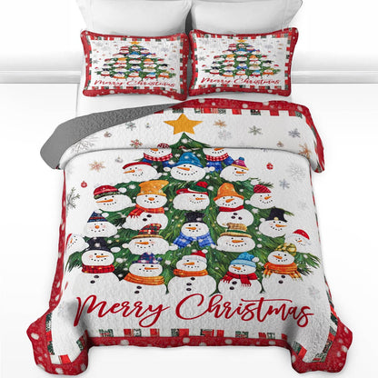 Shineful All Season Quilt 3-Piece Set Merry Christmas Snowmen