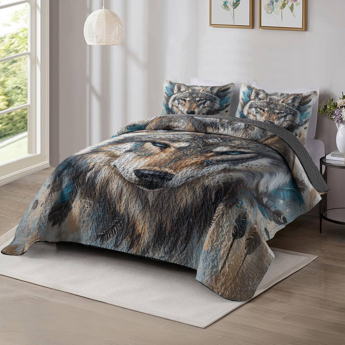 Shineful All Season Quilt 3-Piece Set - Wolf Mystic Spirit