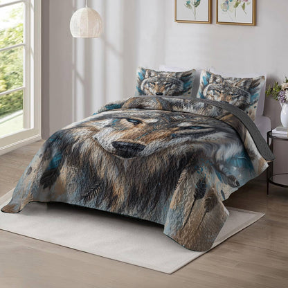 Shineful All Season Quilt 3-Piece Set - Wolf Mystic Spirit