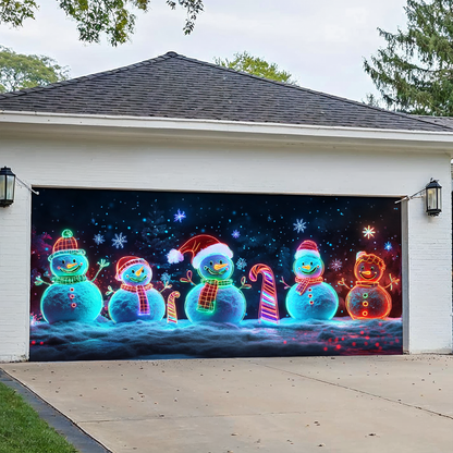 Shineful Garage Door Banner Decoration Snowy Night Snowmen
