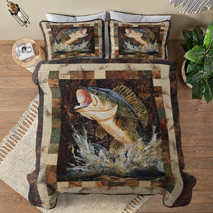 Shineful All Season Quilt 3-Piece Set Retro Largemouth Bass