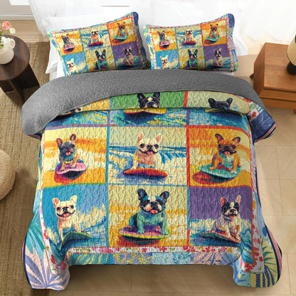 Shineful All Season Quilt 3-Piece Set - Surfing Frenchie