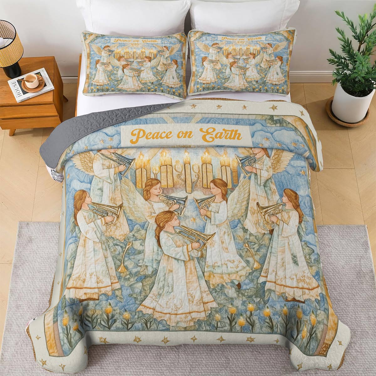 Shineful All Season Quilt 3-Piece Set - Peace On Earth Angel Choir