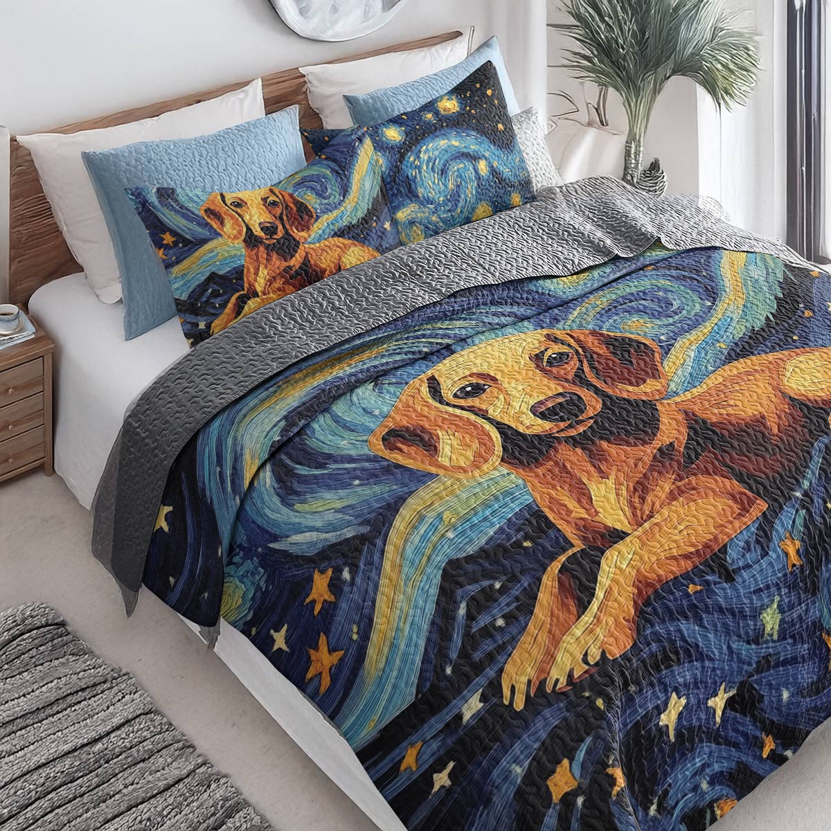 Shineful All Season Quilt 3-Piece Set - Dachshund Starry Night