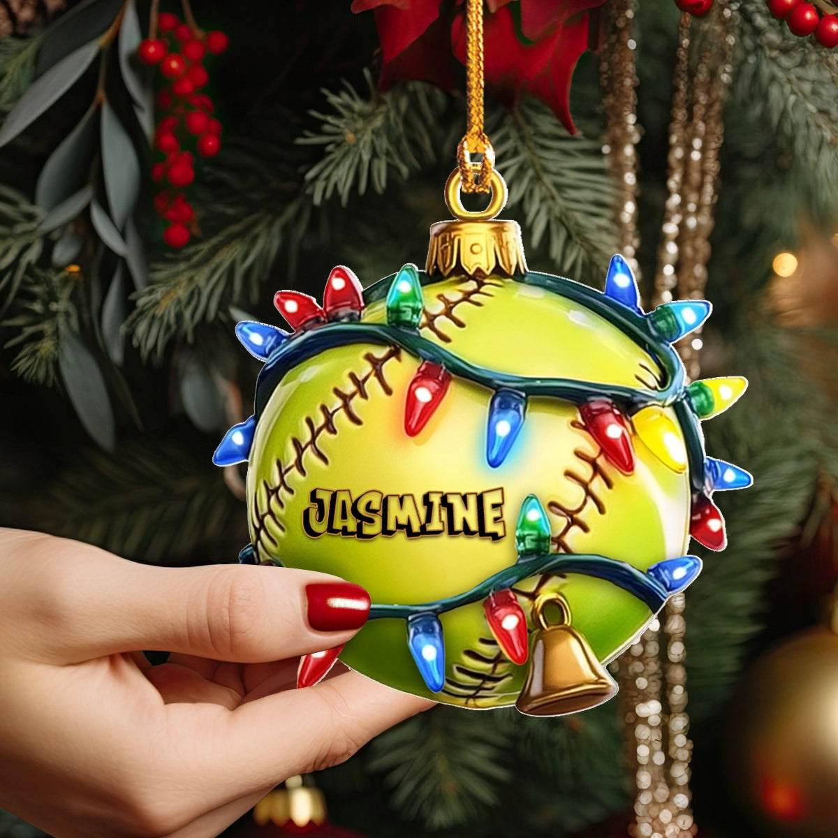 Shineful 2D Acrylic Ornament - Personalized Softball of Holiday Cheer