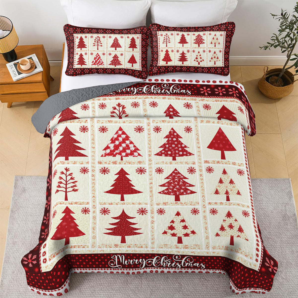 Shineful All Season Quilt 3-Piece Set - Merry Christmas Tree Patchwork