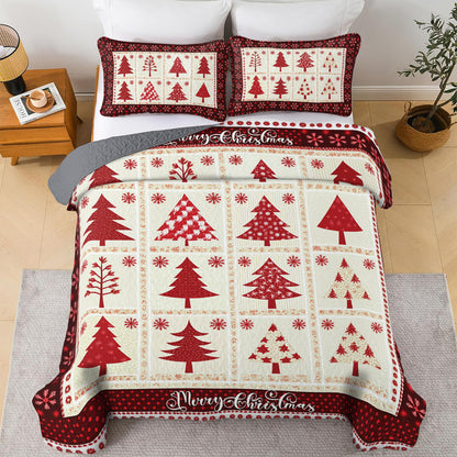 Shineful All Season Quilt 3-Piece Set - Merry Christmas Tree Patchwork
