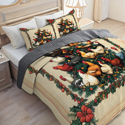 Shineful All Season Quilt 3-Piece Set Chicken Christmas Tree