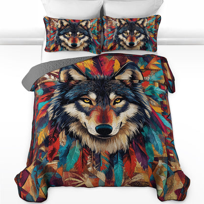 Shineful All Season Quilt 3-Piece Set Wild Spirit Wolf