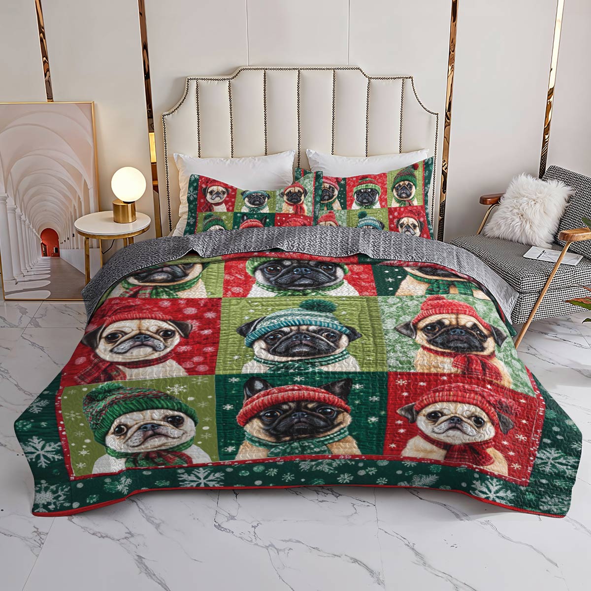 Shineful All Season Quilt 3-Piece Set Festive Frenchie