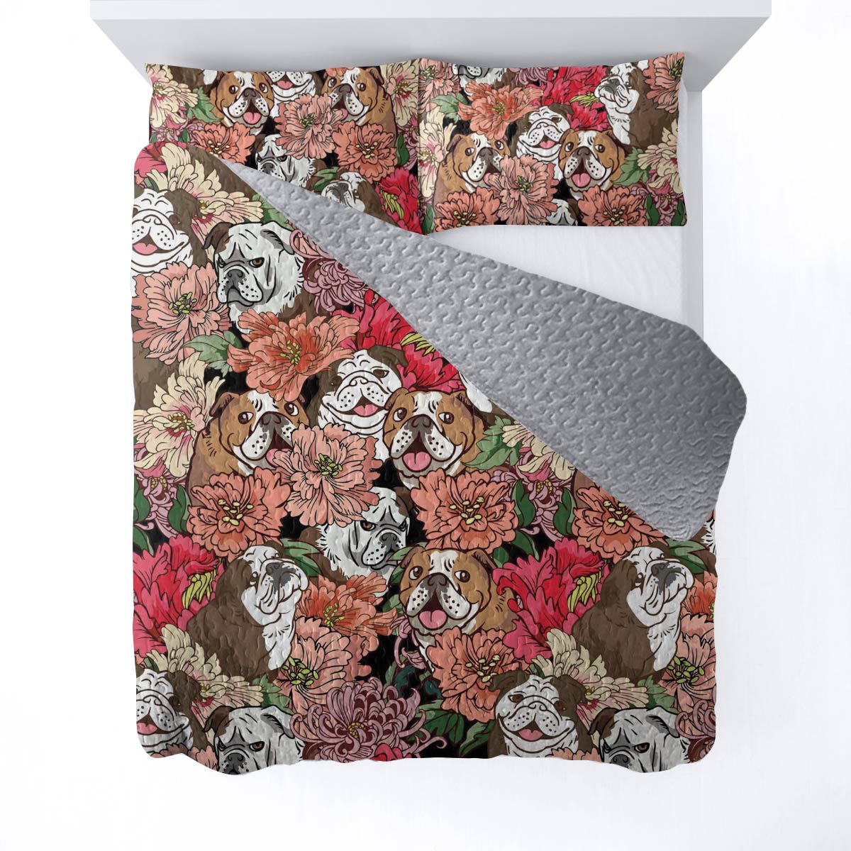 Shineful All Season Quilt 3-Piece Set Floral Bulldogs