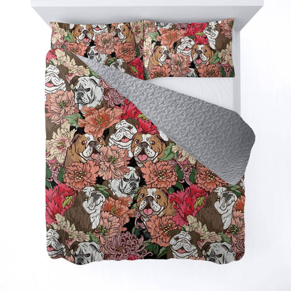 Shineful All Season Quilt 3-Piece Set Floral Bulldogs