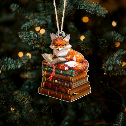 Shineful 2D Acrylic Ornament Fox With Stack of Books
