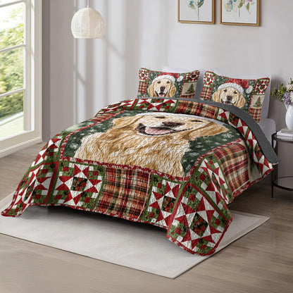 Shineful All Season Quilt 3-Piece Set Golden Retriever Christmas