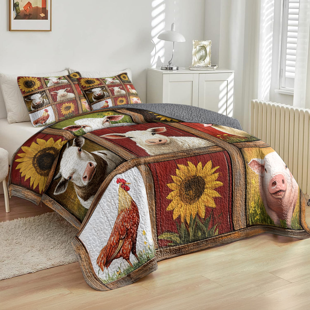 Shineful All Season Quilt 3-Piece Set Rustic Farm Animals