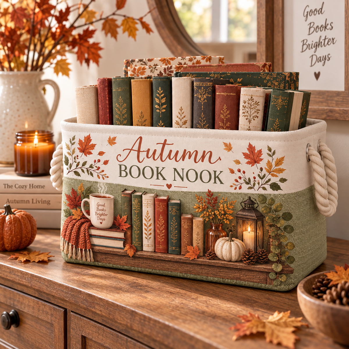 Shineful Cozy Autumn Reading Book Basket