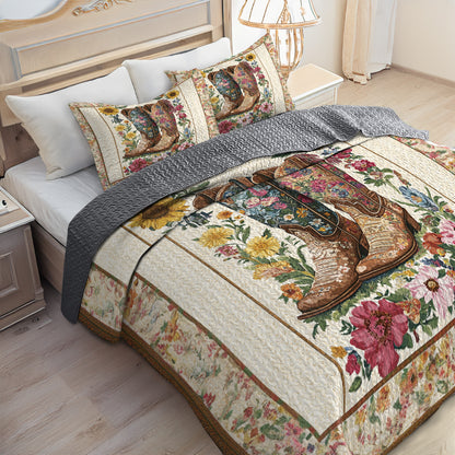 Shineful All Season Quilt 3-Piece Set Floral Cowboy Boots