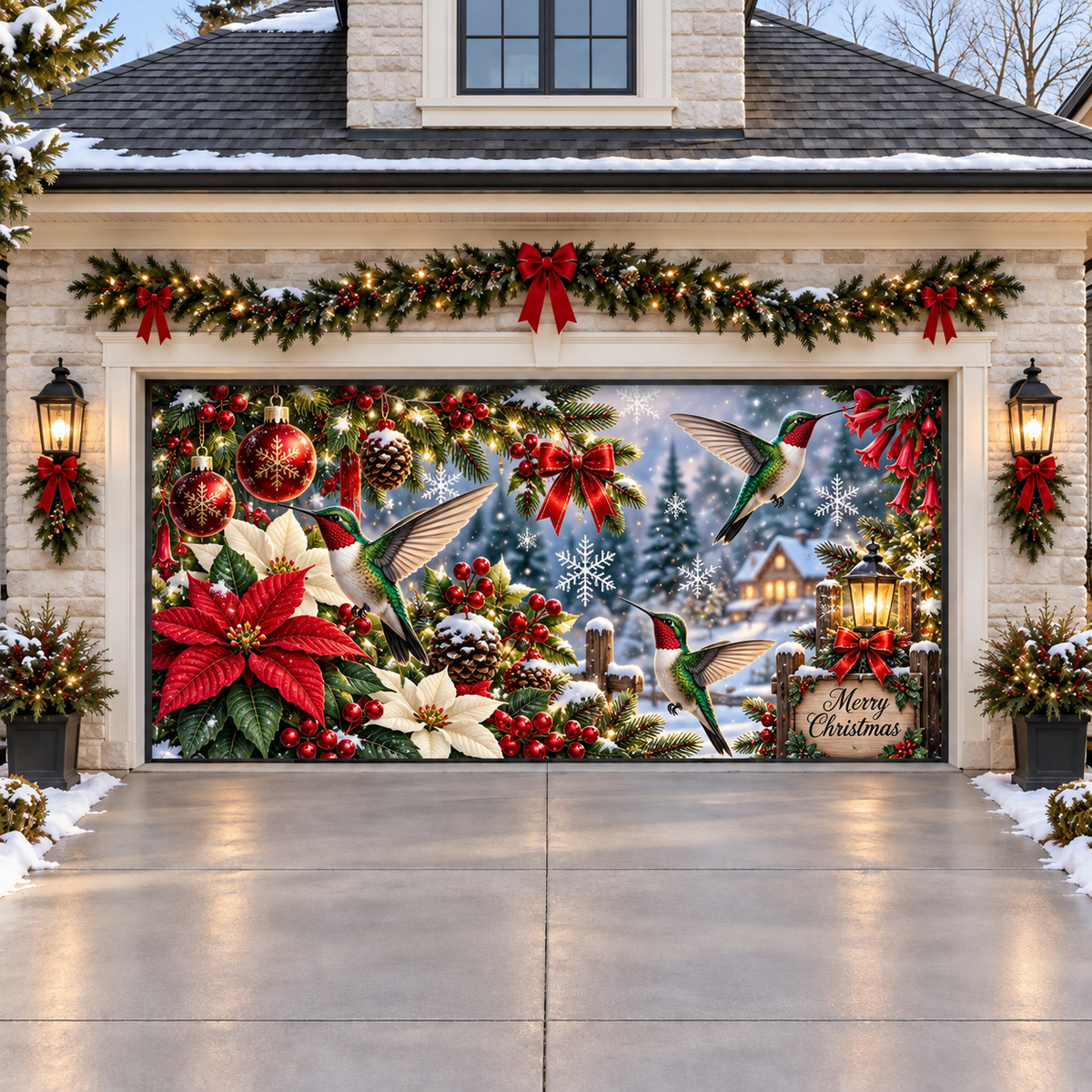 Shineful Christmas Hummingbird Garden Garage Door Banner Decoration