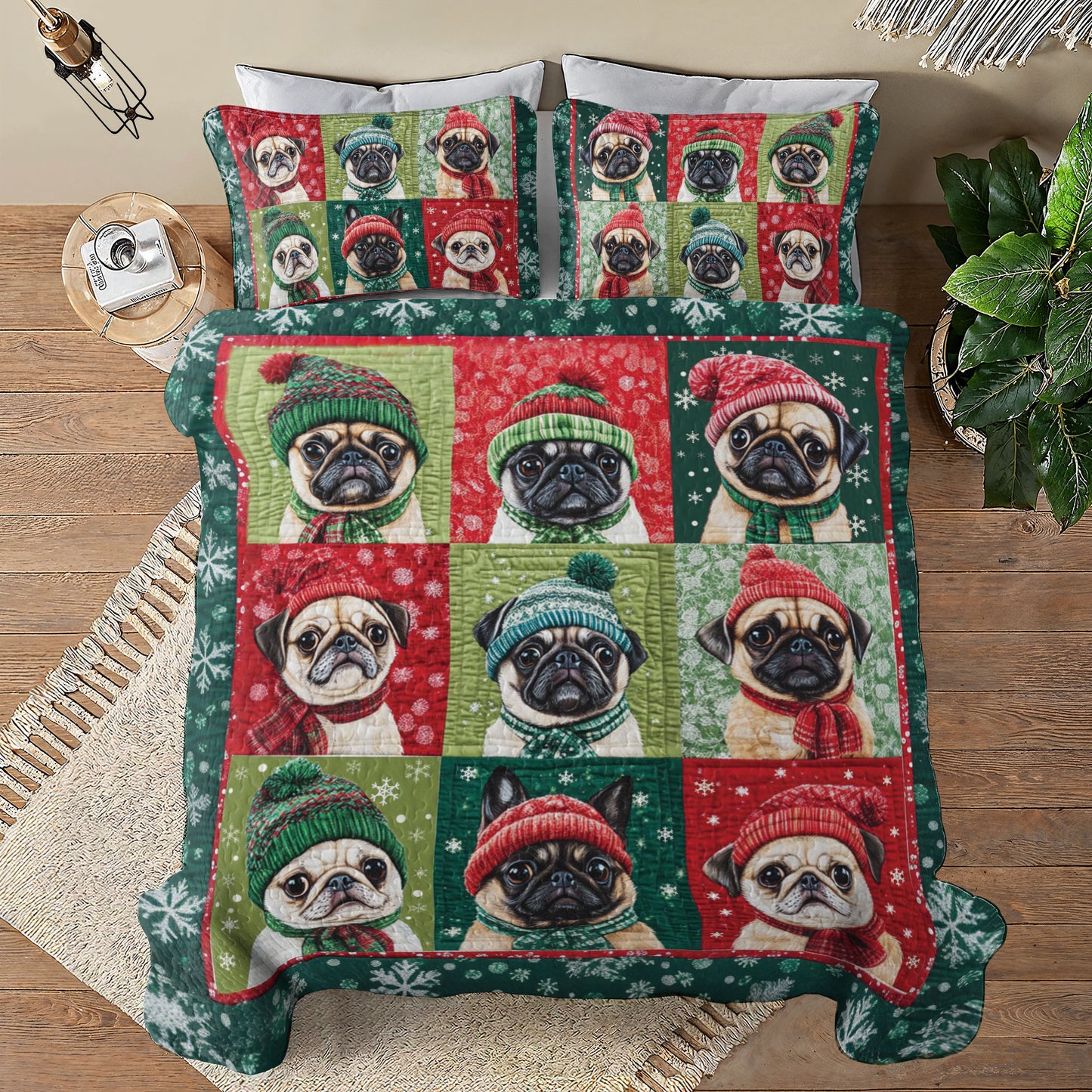 Shineful All Season Quilt 3-Piece Set Festive Frenchie
