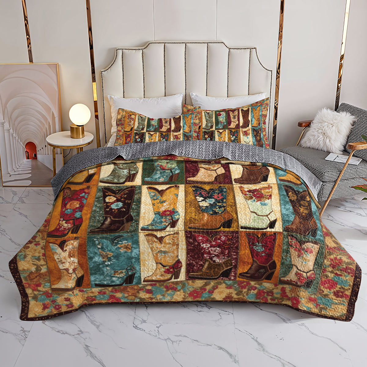 Shineful All Season Quilt 3-Piece Set Vintage Cowboy Boot