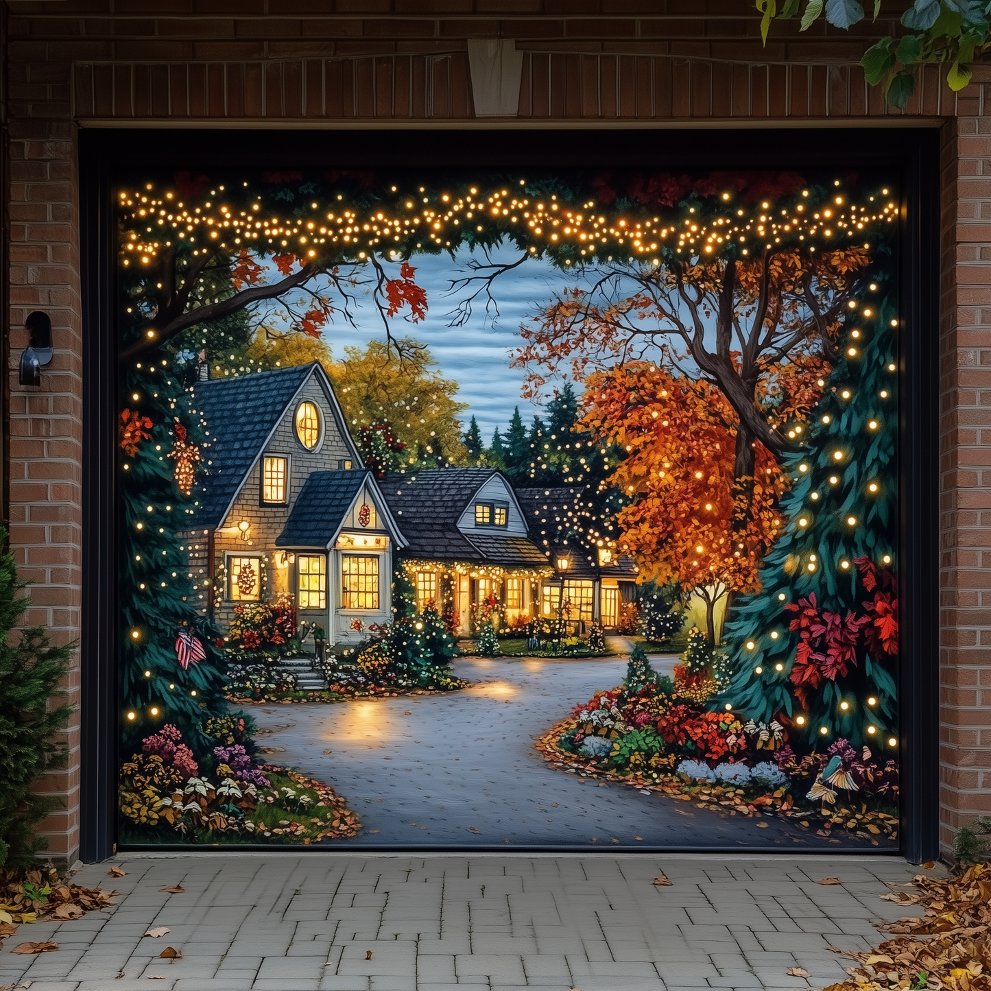 Shineful Garage Door Banner Decoration Cozy Winter Evening