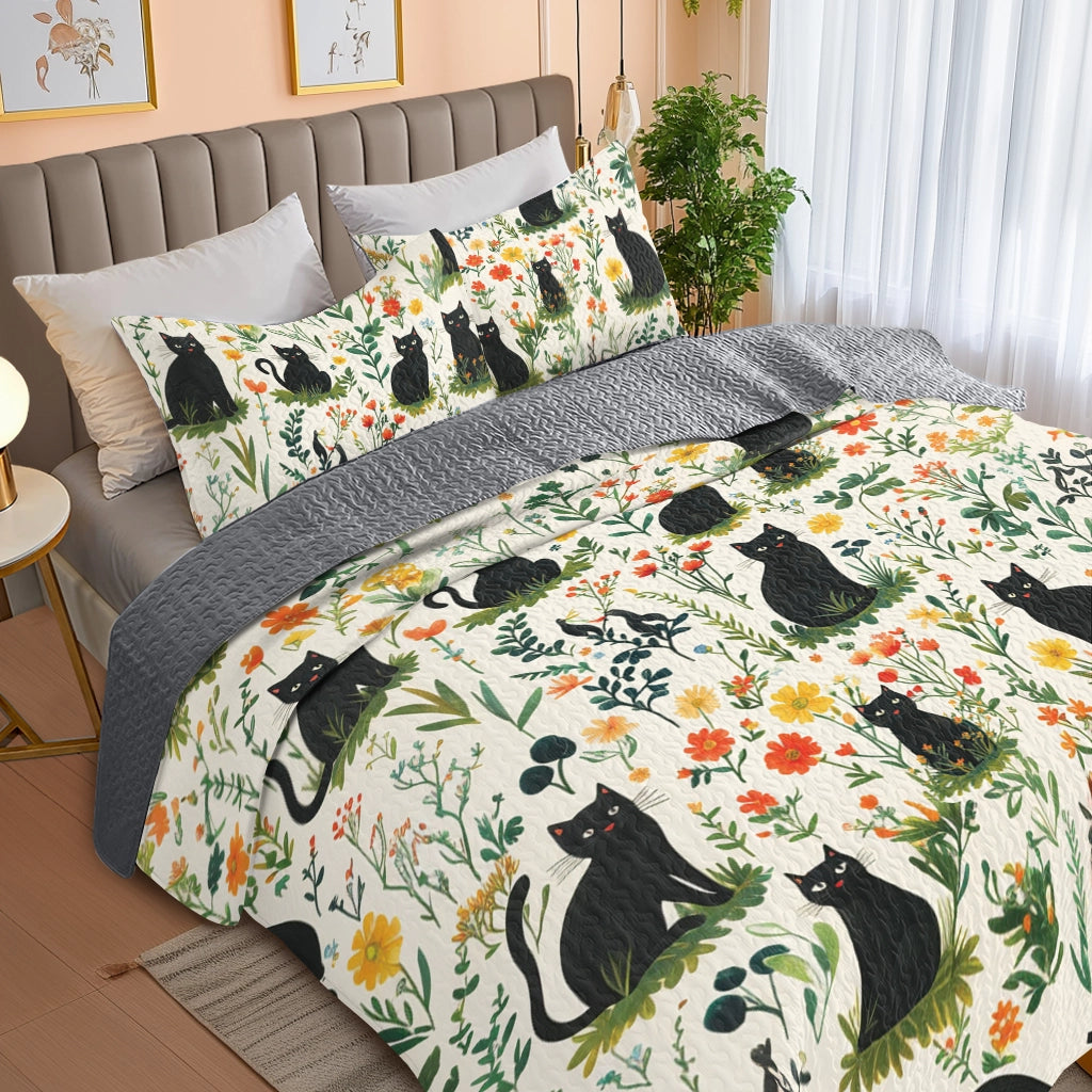 Shineful All Season Quilt 3-Piece Set Spring Cat