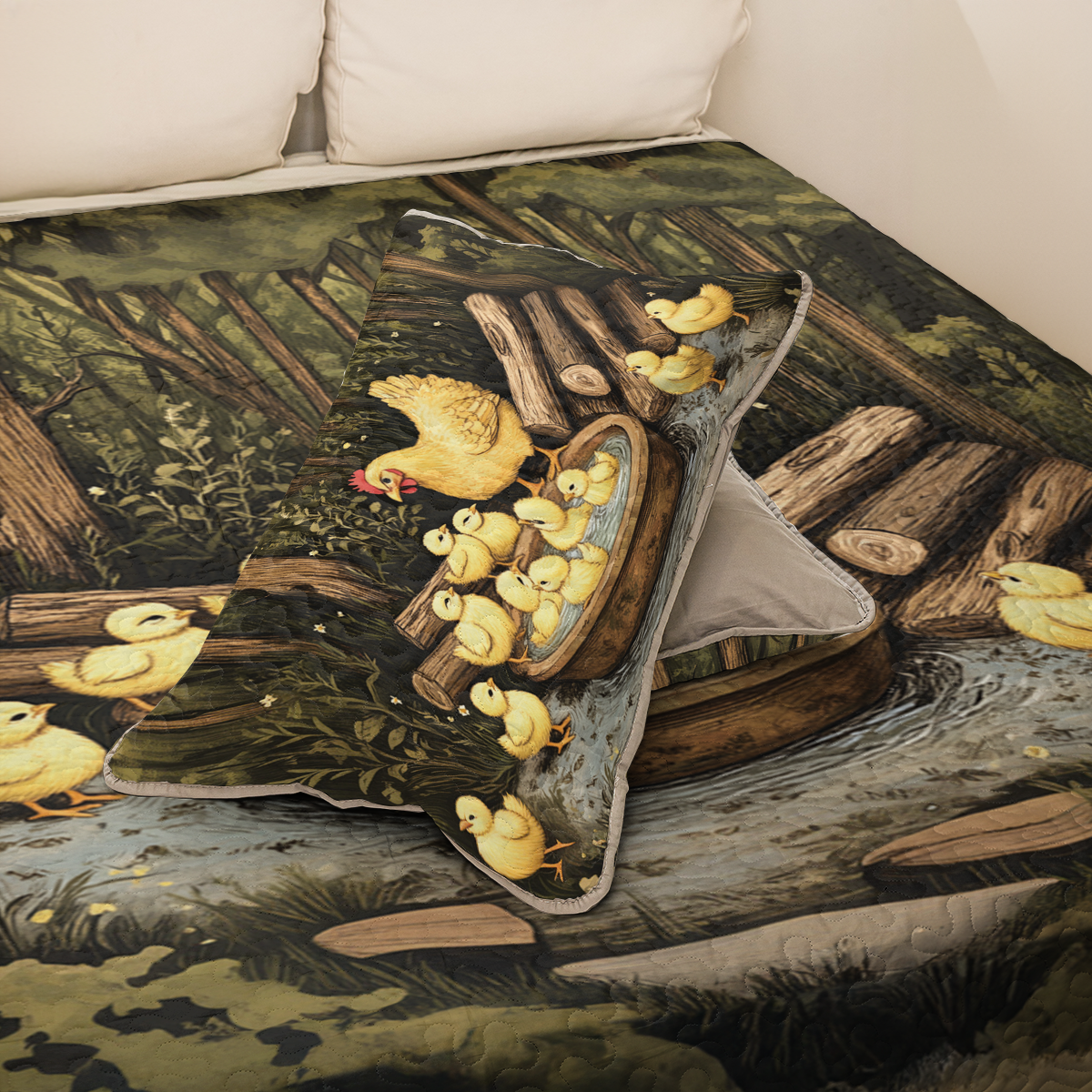 Shineful All Season Quilt 3-Piece Set Mama Hen & Baby Chicks
