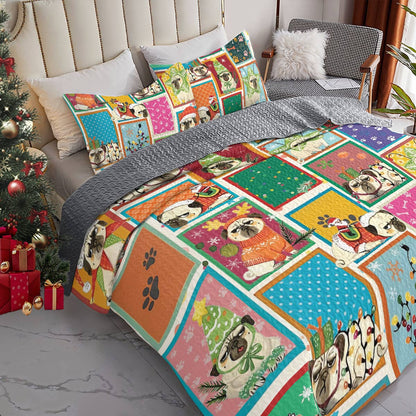 Shineful All Season Quilt 3-Piece Set Puggy Holiday
