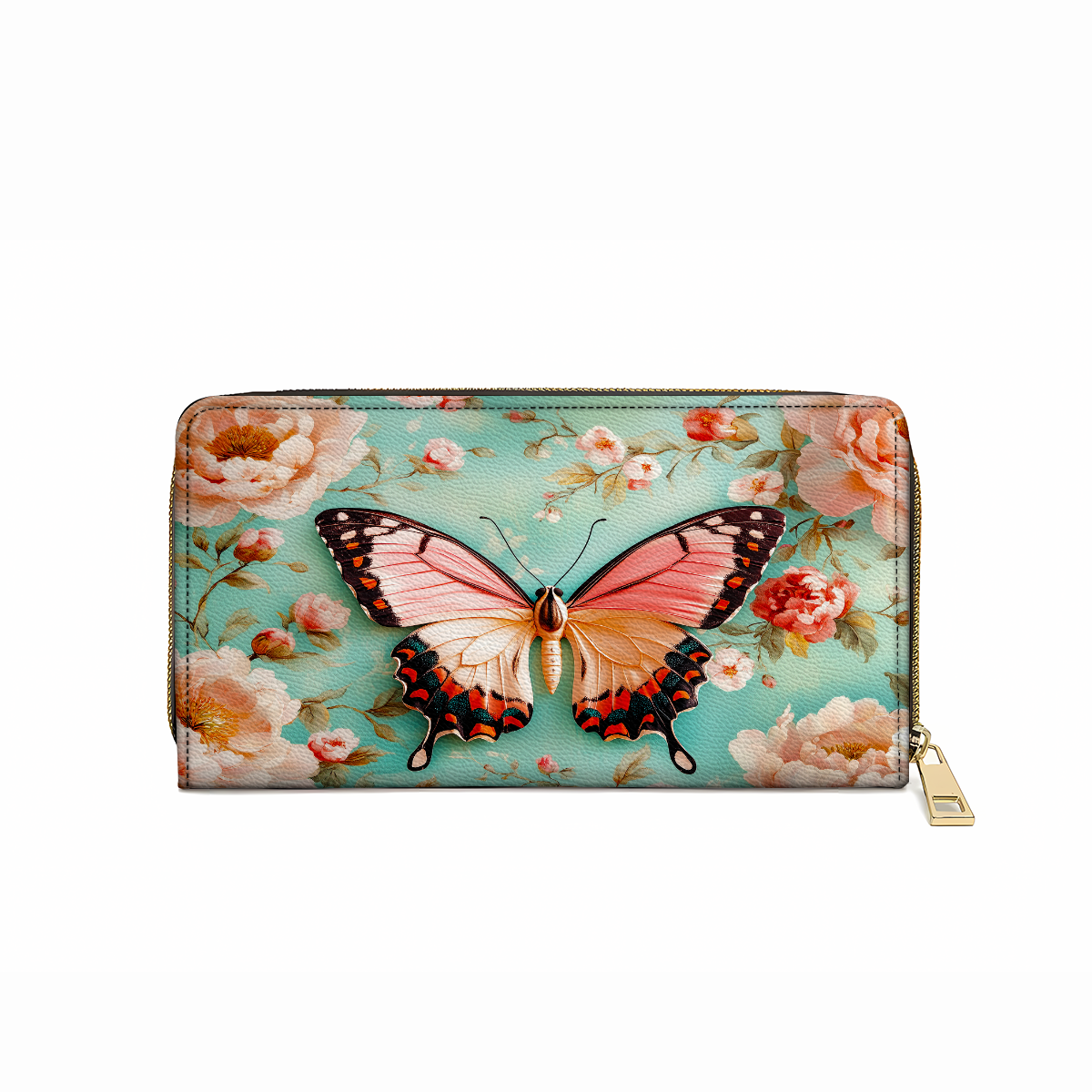 Shineful Leather Clutch Purse With Wristlet Strap Handle Ethereal Spring Butterfly